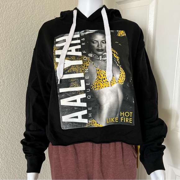 Aaliyah Hot like Fire Long Sleeve Semi Cropped Hooded Cotton Blend Sweater M - Picture 4 of 9